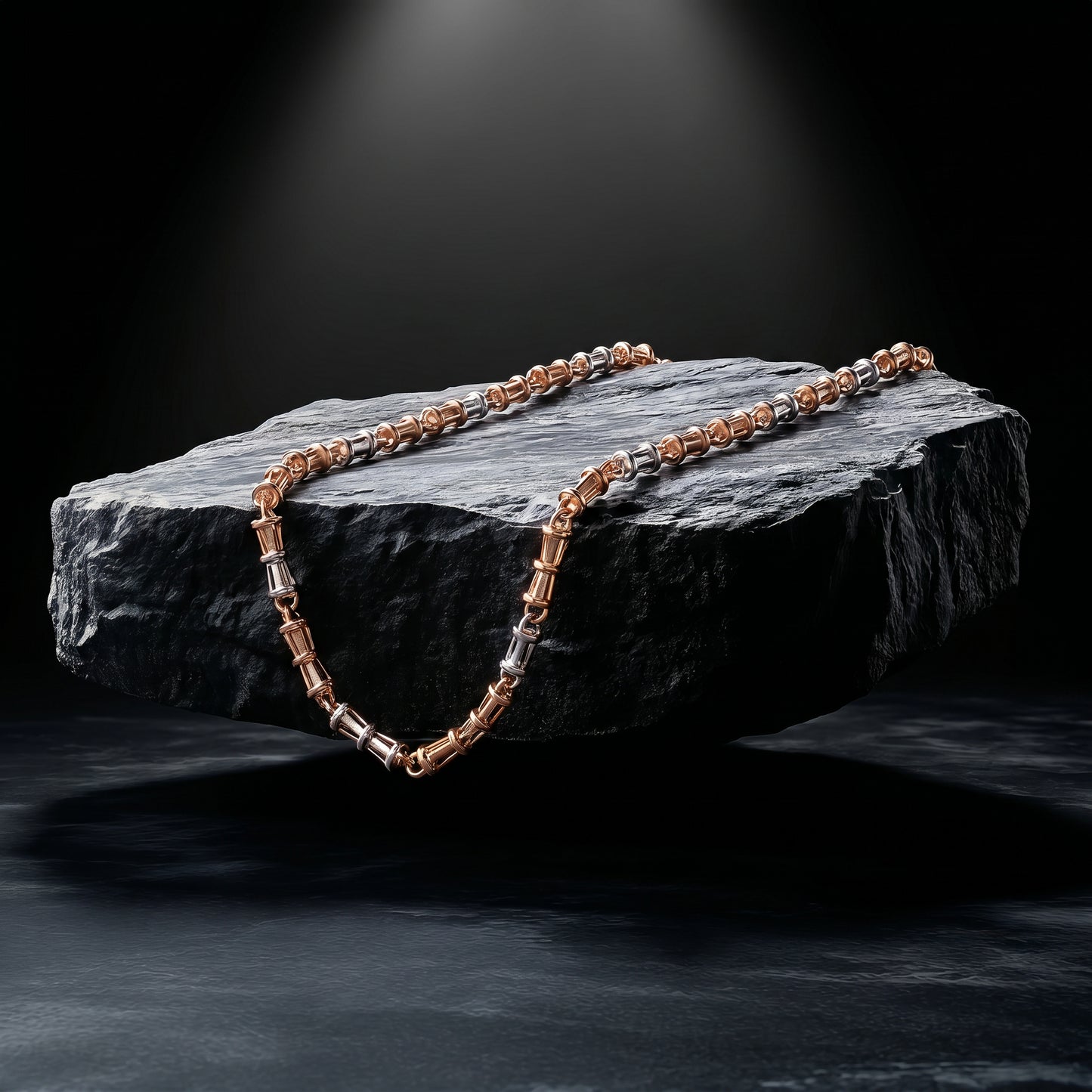 Bamboo 18kt Dual Tone Barrel Link Chain for Men
