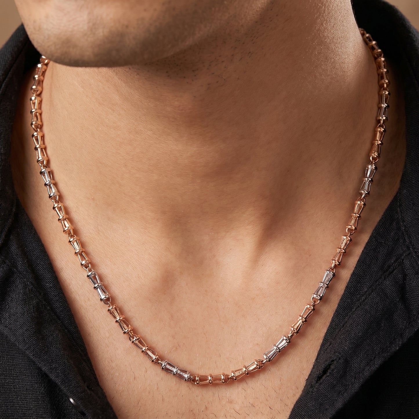 Bamboo 18kt Dual Tone Barrel Link Chain for Men