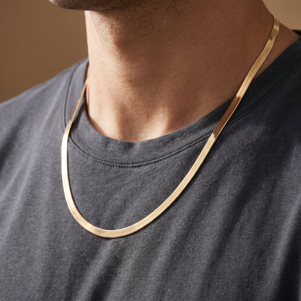 Blade 18kt Yellow Gold Herringbone Chain for Men