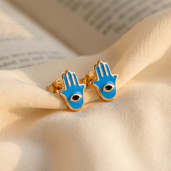 Haath Hamsa Enamel 18kt Gold Earrings