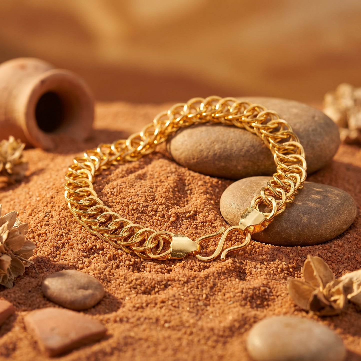 18kt Yellow Gold Chainmail Ring Link Bracelet for Men