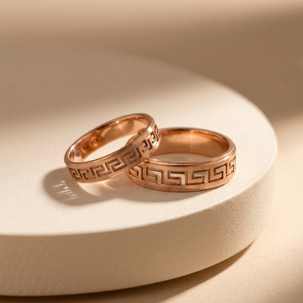 Saath Greek Key 18kt Rose Gold Couple Bands