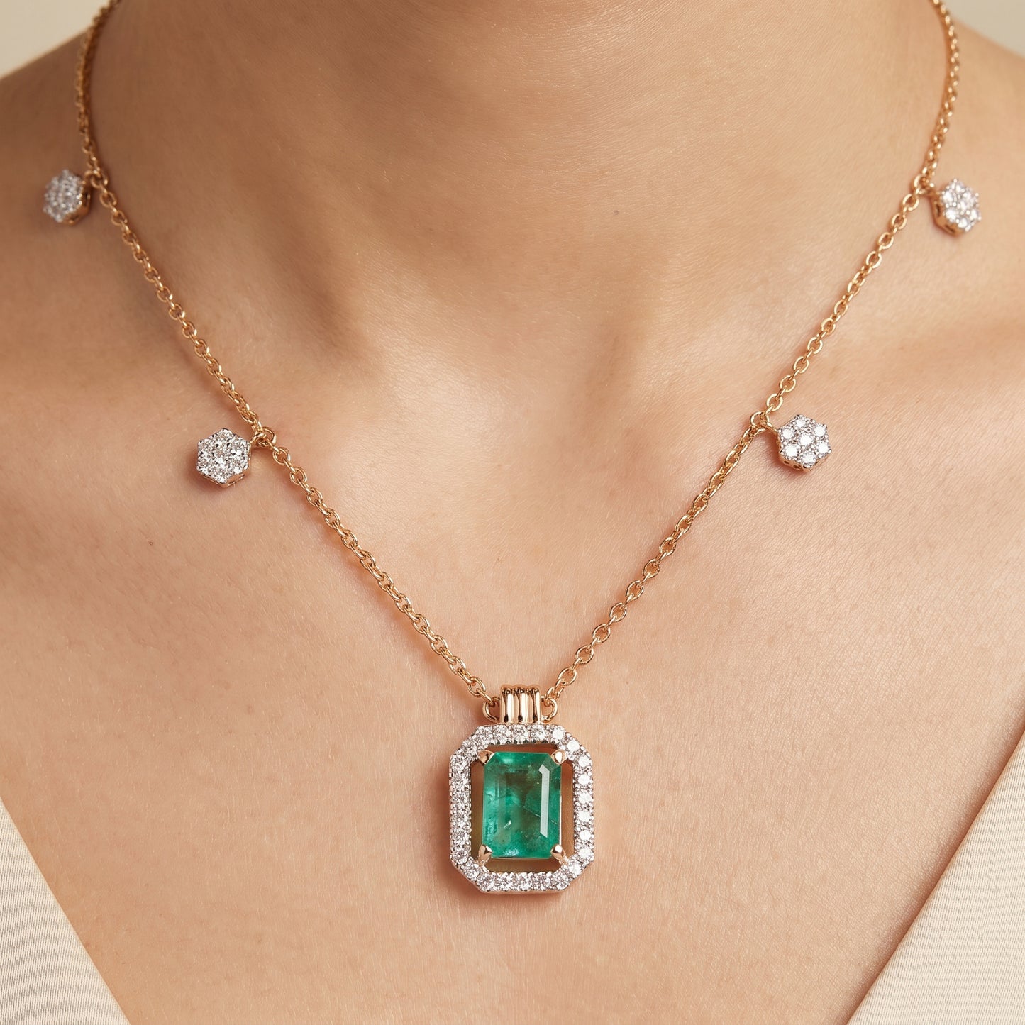 Aura Emerald & Diamond Charm 18kt Gold Necklace