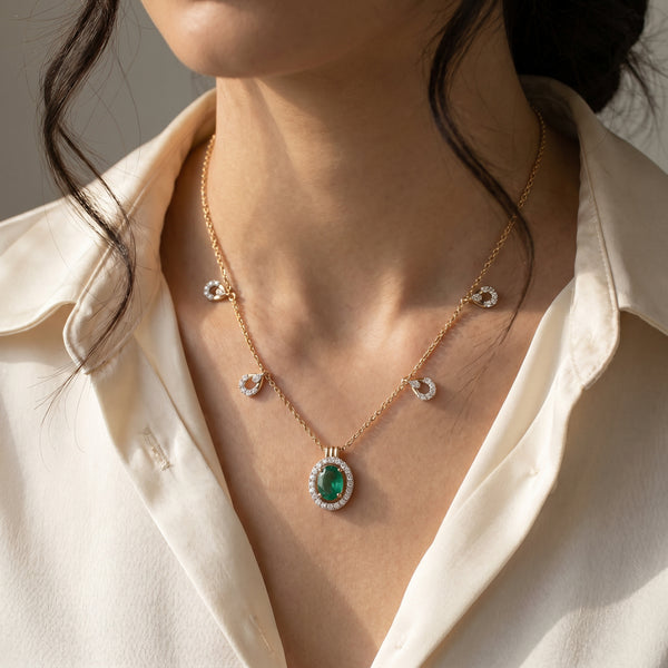 Panna Emerald & Diamond Charm 18kt Gold Necklace