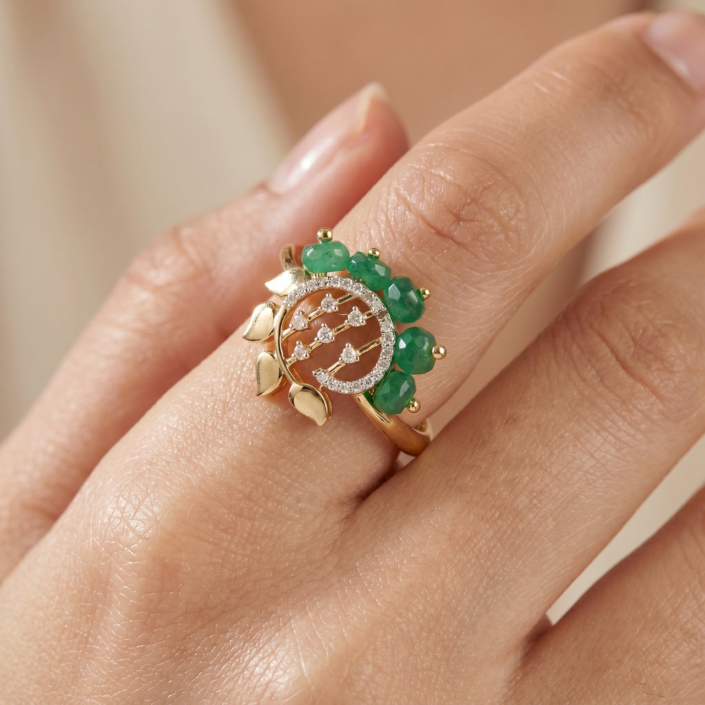 Emerald Bloom 18kt Diamond Ring for Festive Wear