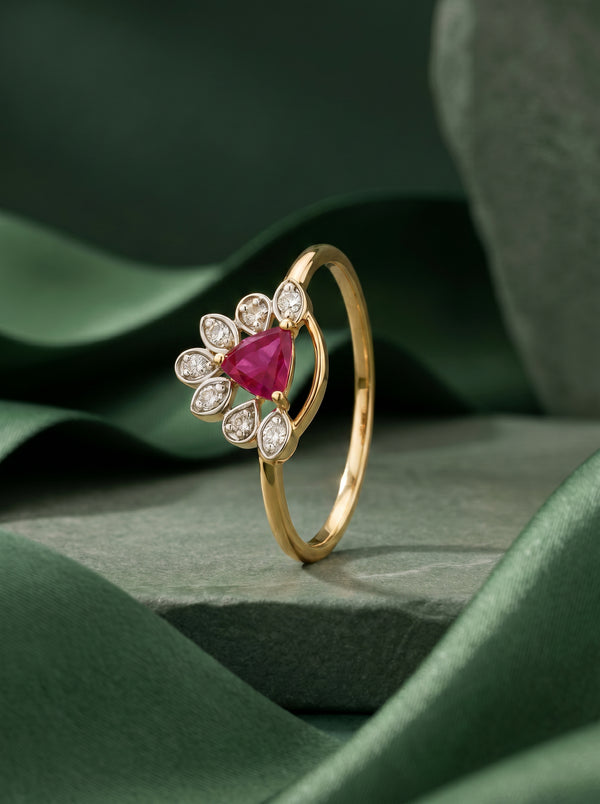 Ruby Trillion Crown 18kt Diamond Ring for Women