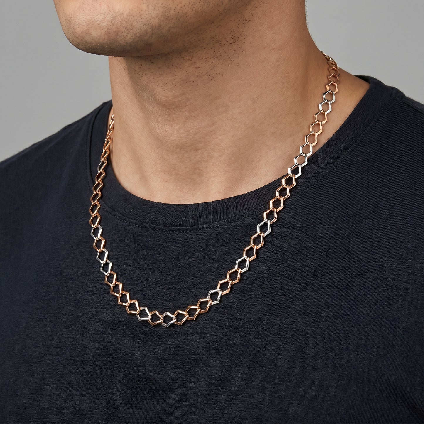 Hexa 18kt Dual Tone Hexagon Link Chain for Men