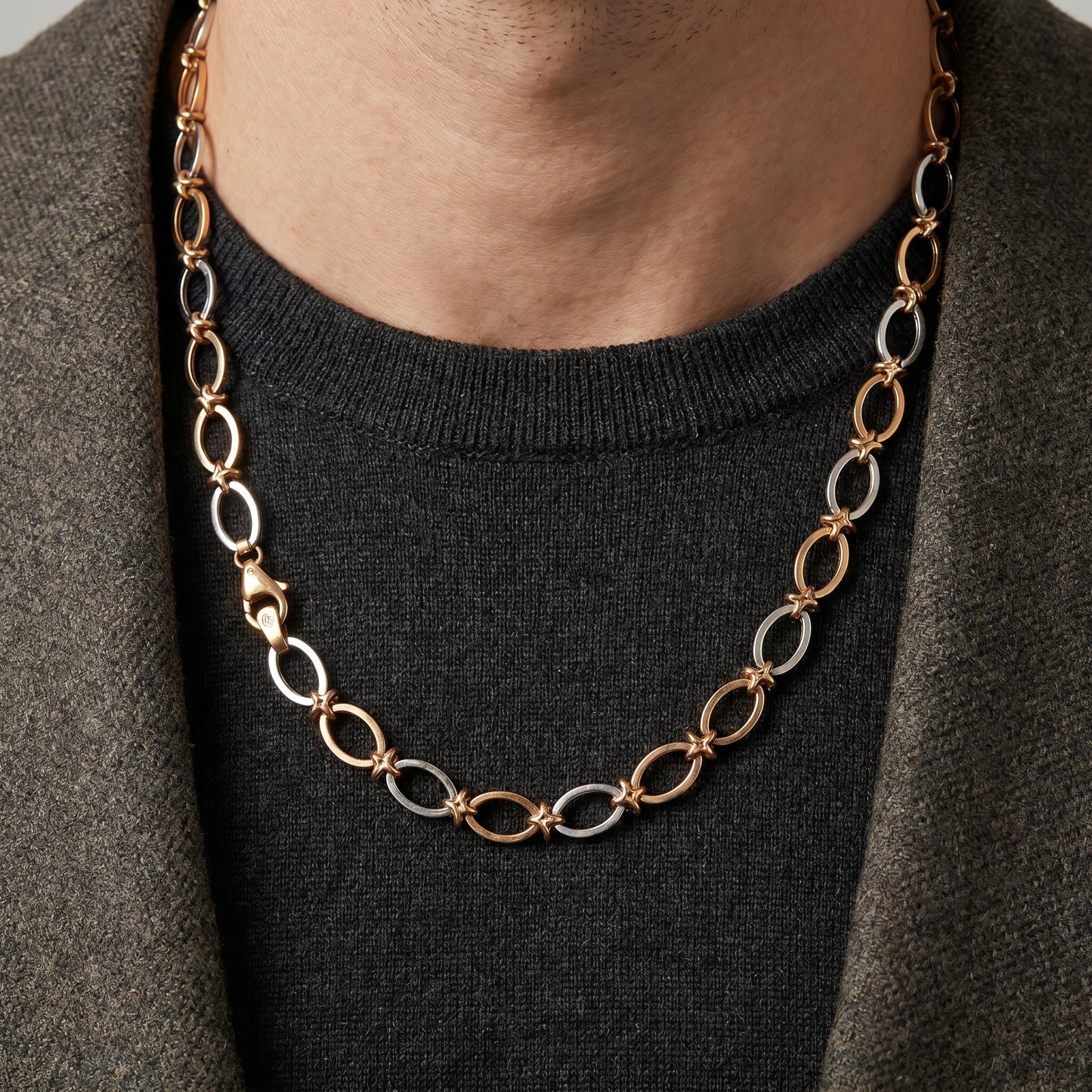 Nexus 18kt Dual Tone Oval Link Daily Wear Chain for Men
