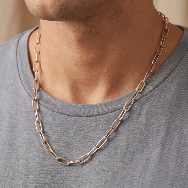 Recto 18kt Dual Tone Paperclip Chain for Men