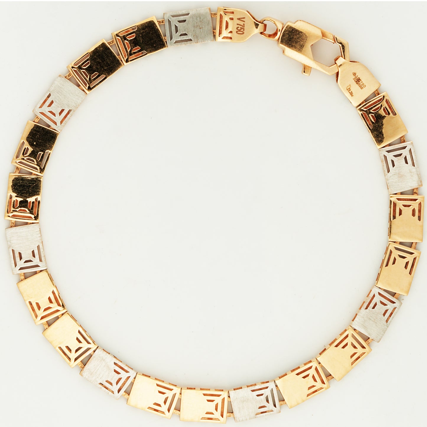 18kt Two-Tone Geometric Cut-Out Link Bracelet for Men