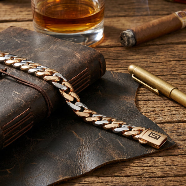 18kt Two-Tone Cuban Link Bracelet for Men