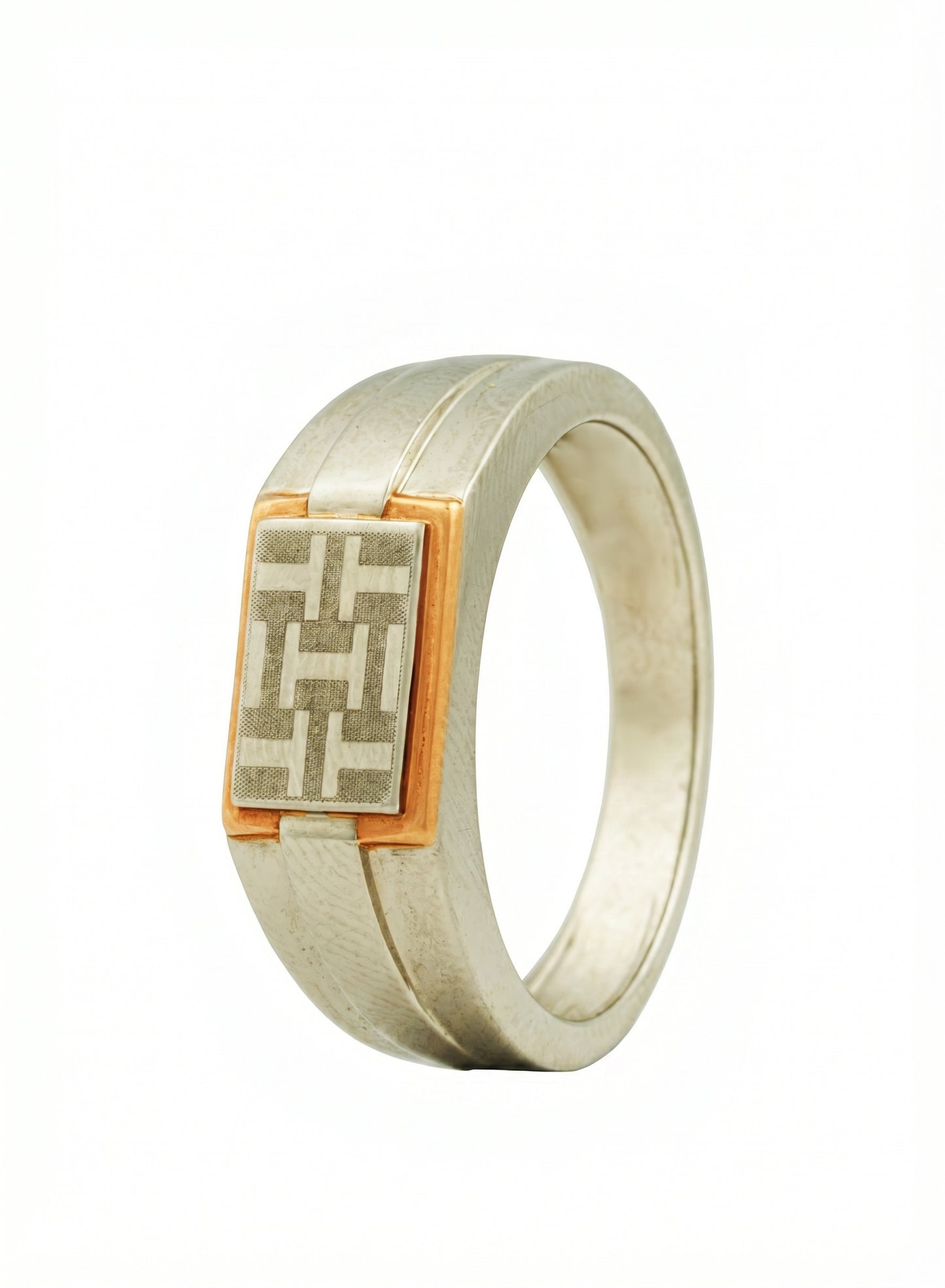 Veer Geometric Patterned Platinum Ring for Men