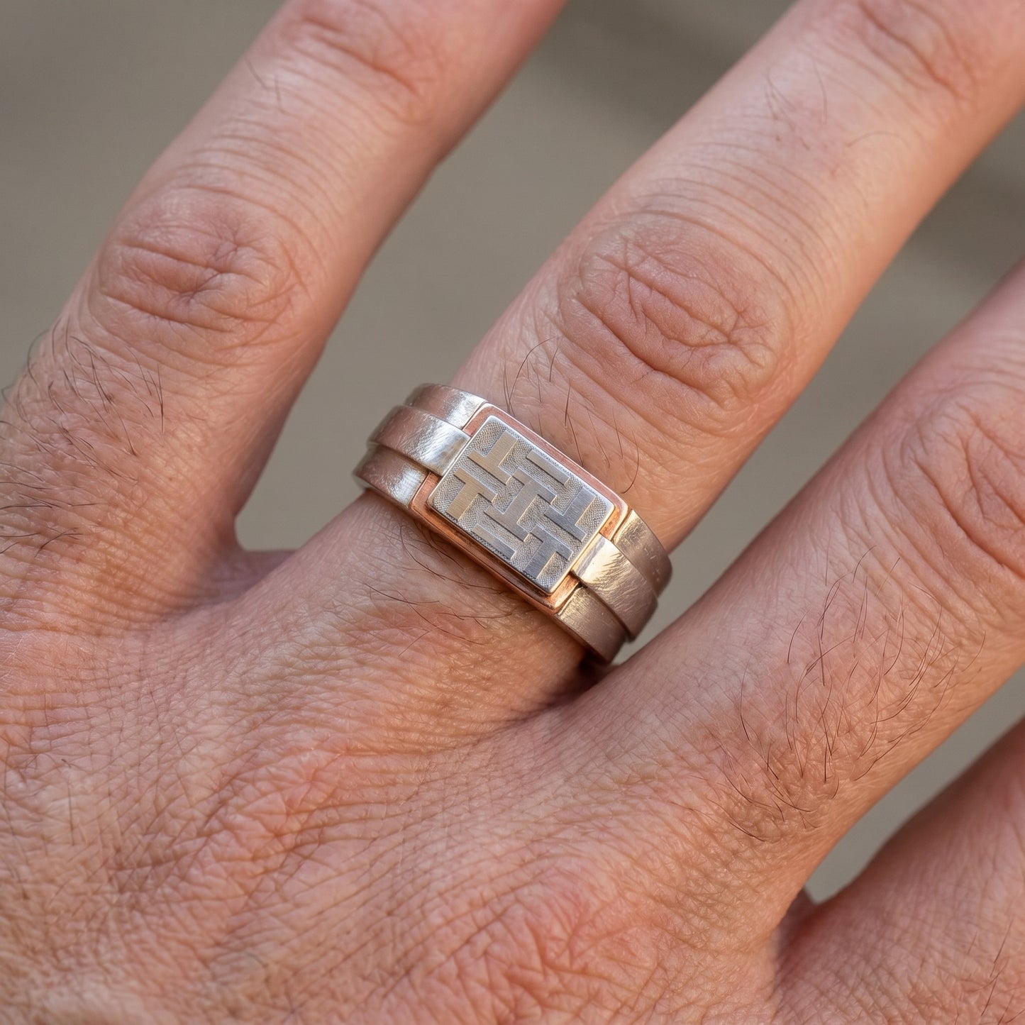Veer Geometric Patterned Platinum Ring for Men