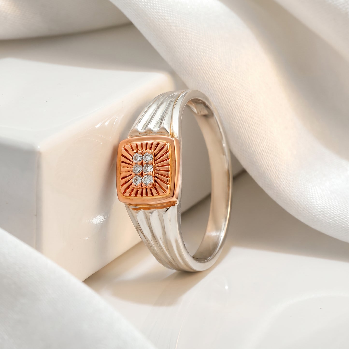 Arjun Men's Diamond Platinum & Rose Gold Signet Ring