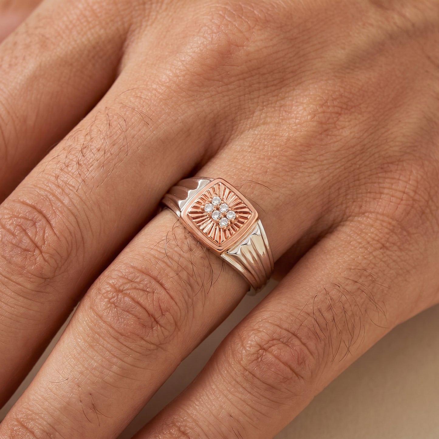 Arjun Men's Diamond Platinum & Rose Gold Signet Ring
