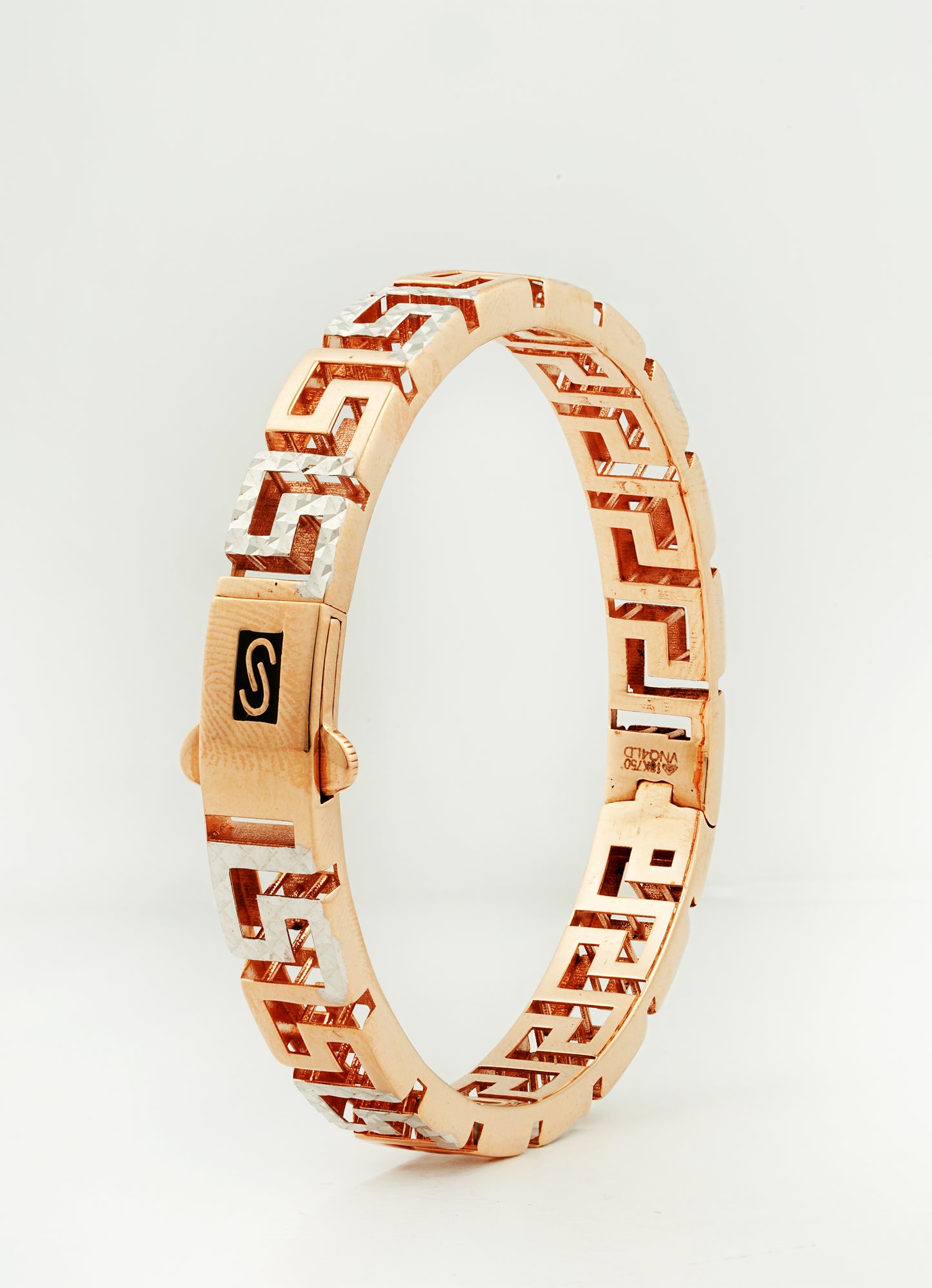 18kt Two-Tone Greek Key Kada Bracelet for Men
