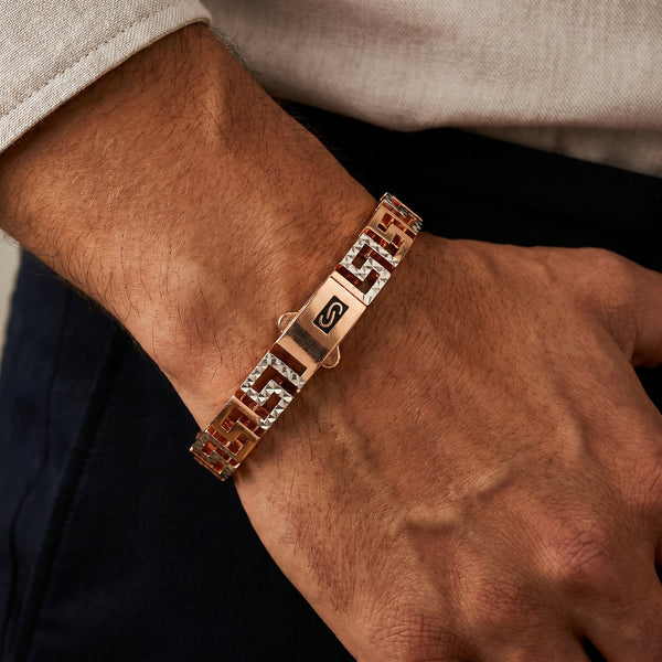 18kt Two-Tone Greek Key Kada Bracelet for Men