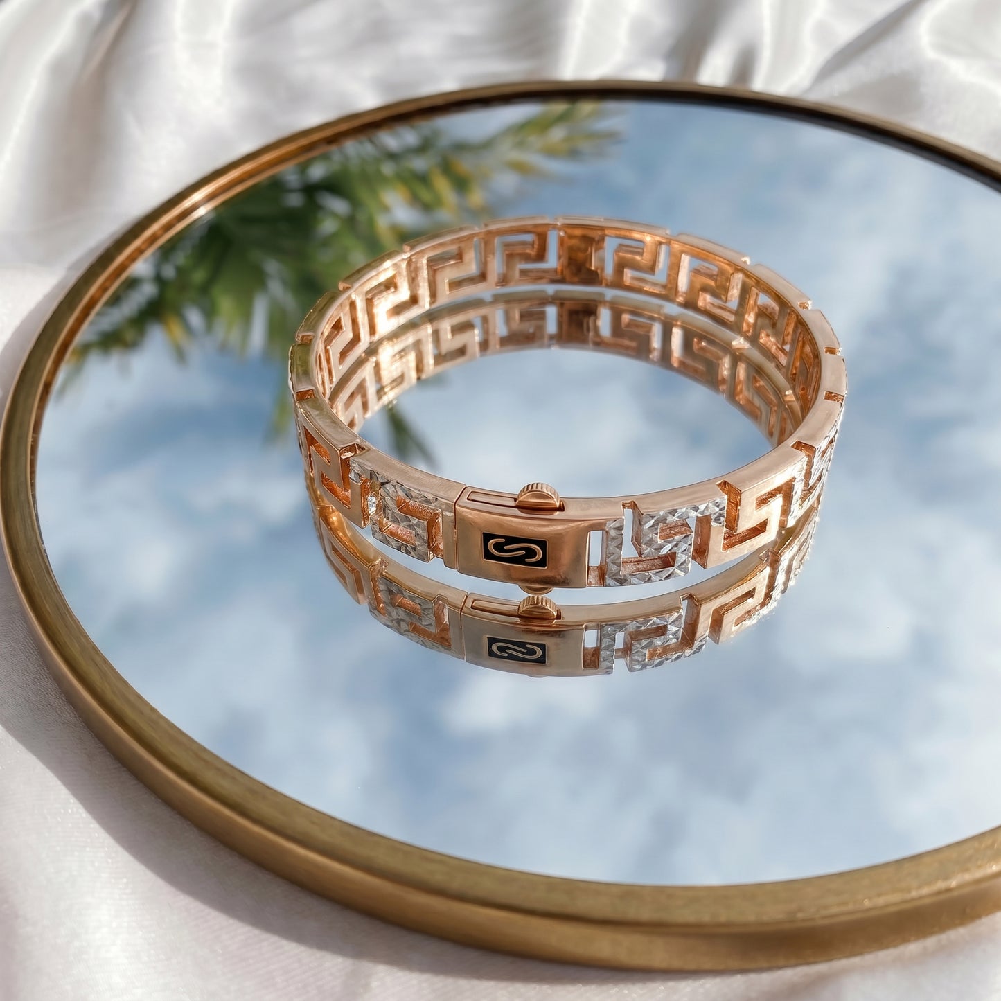 18kt Two-Tone Greek Key Kada Bracelet for Men