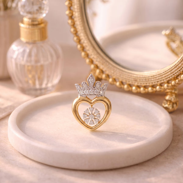 Rani 18kt Two-Tone Gold Diamond Crown Heart Pendant for Women