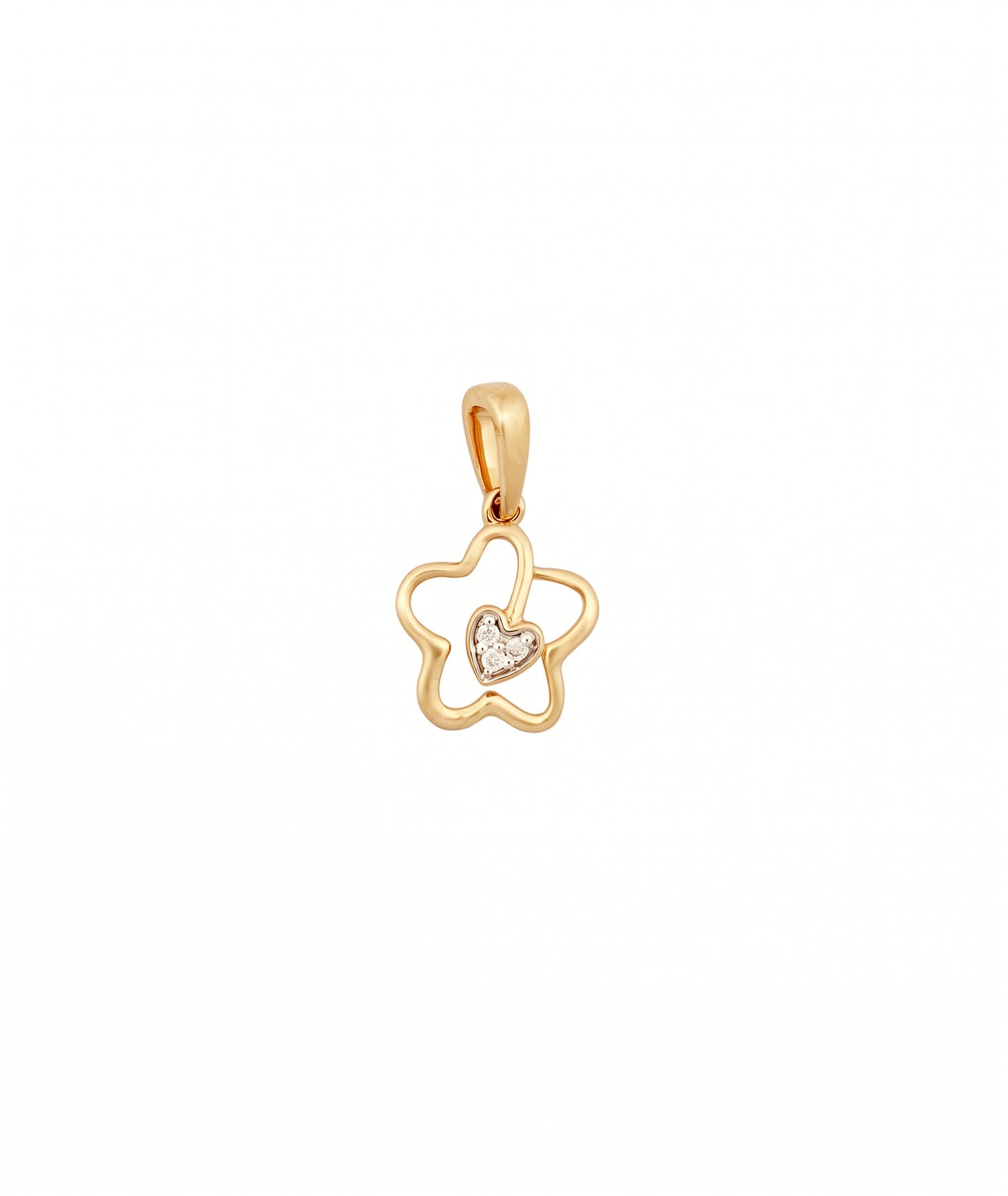 Pushpa Diamond Flower Heart Pendant 18kt Gold For Women