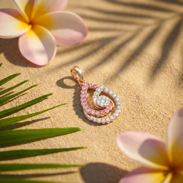 Gulaab Pink Sapphire & Diamond Teardrop 18kt Rose Gold Pendant