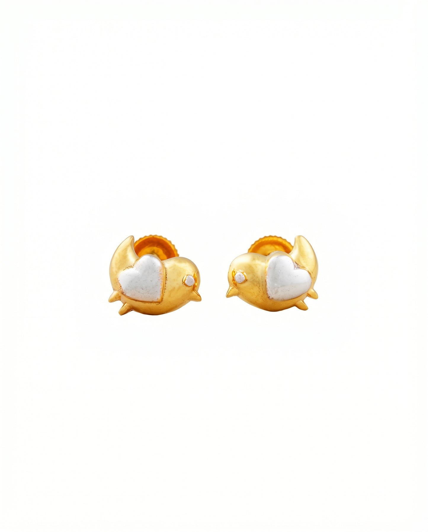 Chiku Kids Baby Bird Heart Earrings 18kt Gold