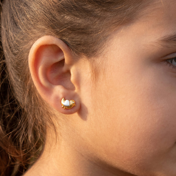 Chiku Kids Baby Bird Heart Earrings 18kt Gold