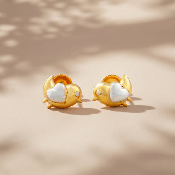 Chiku Kids Baby Bird Heart Earrings 18kt Gold