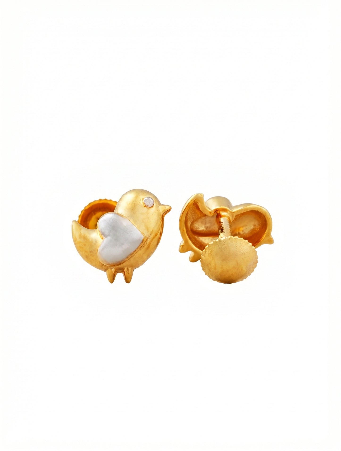 Chiku Kids Baby Bird Heart Earrings 18kt Gold