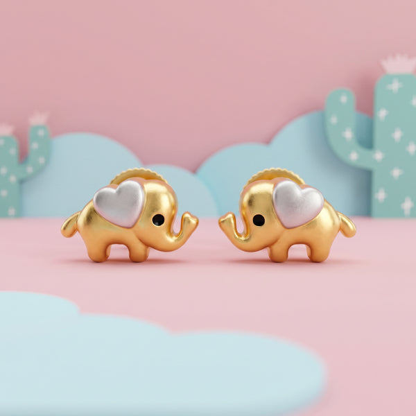 Gaju Kids Elephant Heart Earrings 18kt Two-Tone Gold