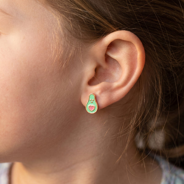 Avo Kids Avocado 18kt Gold Enamel Earrings