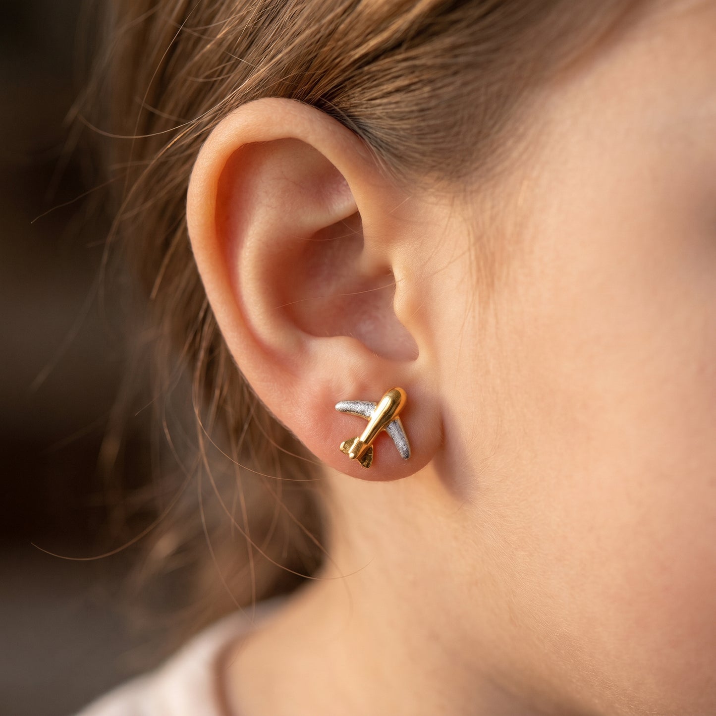 Udd Kids Aeroplane Earrings 18kt Two-Tone Gold