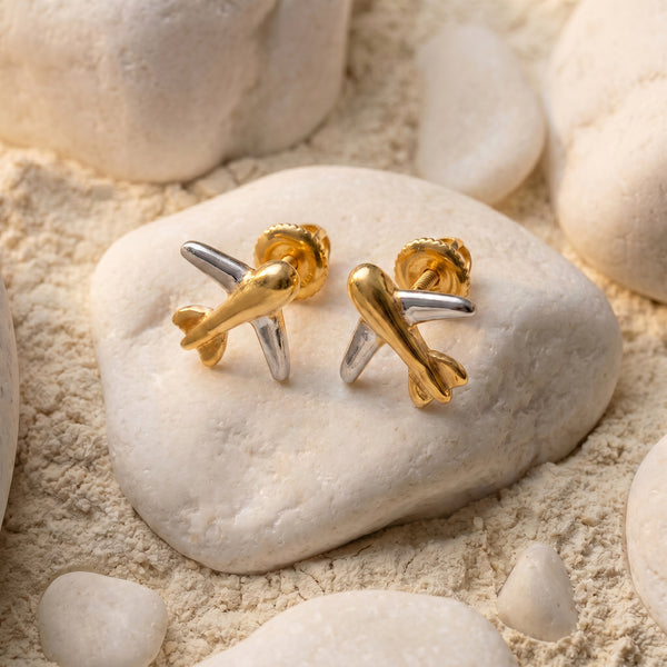 Udd Kids Aeroplane Earrings 18kt Two-Tone Gold