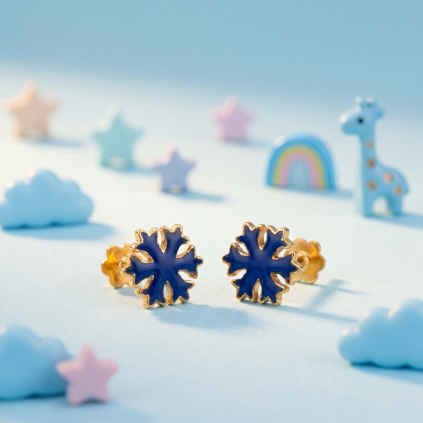 Hima Kids Snowflake Enamel 18kt Gold Earrings