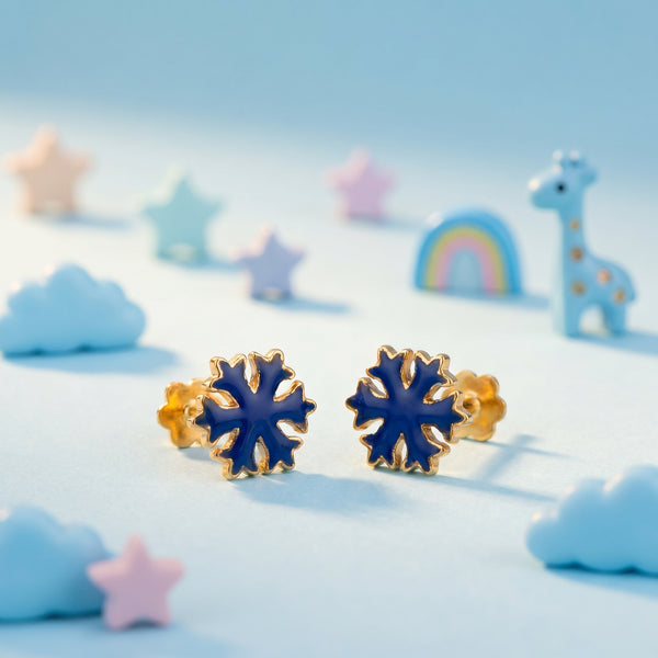 Hima Kids Snowflake Enamel 18kt Gold Earrings