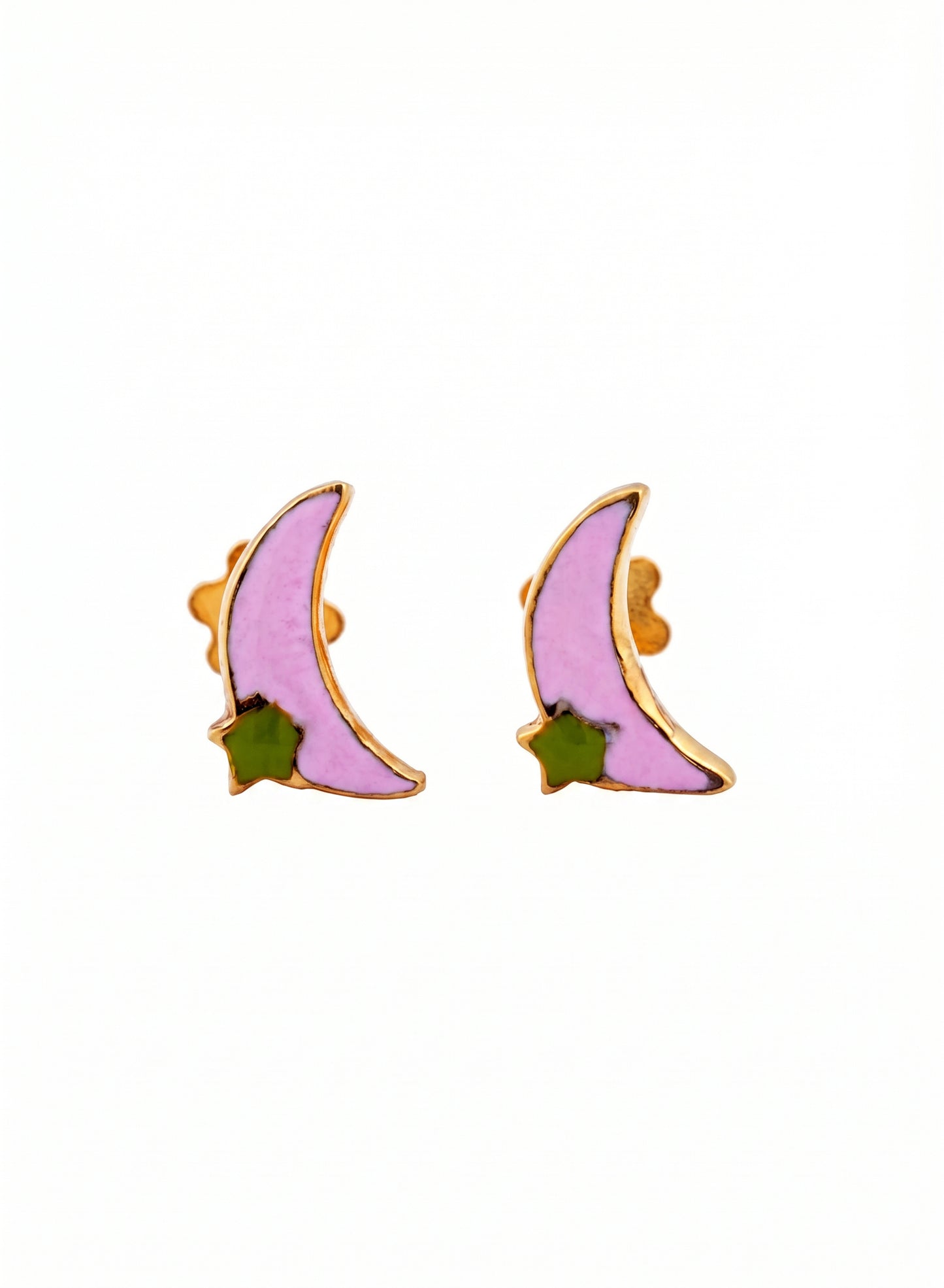Chaand Kids Moon & Star Enamel Earrings 18kt Gold