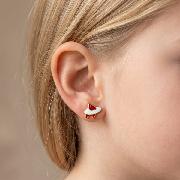 Zoom Kids UFO Spaceship Enamel 18kt Gold  Earrings