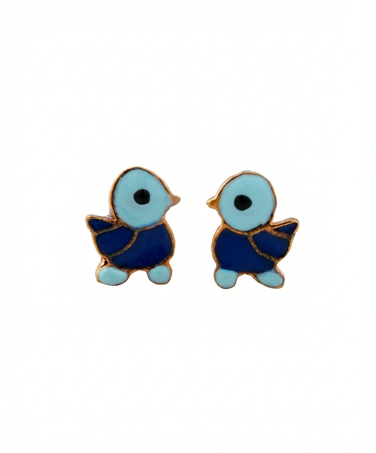 Ducky 18kt Gold Blue Duck Enamel Kids Earrings