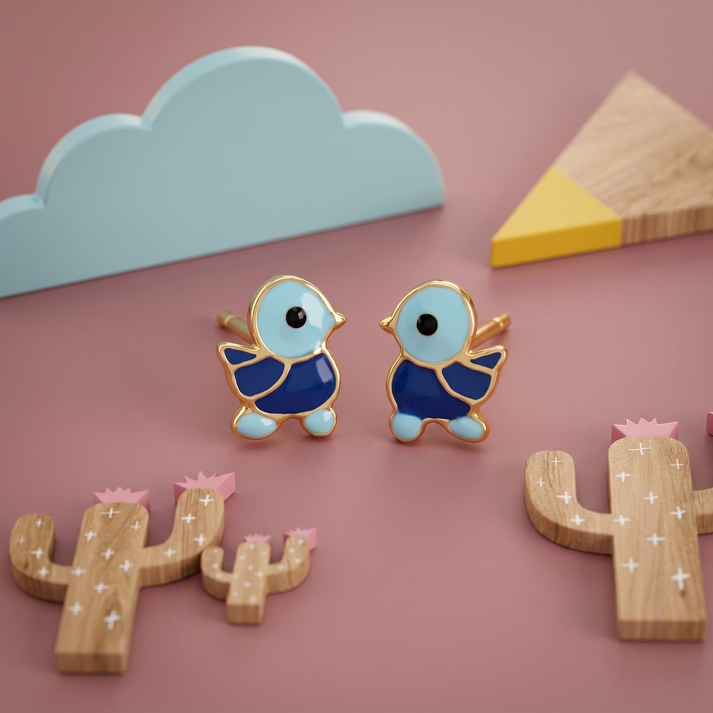 Ducky 18kt Gold Blue Duck Enamel Kids Earrings