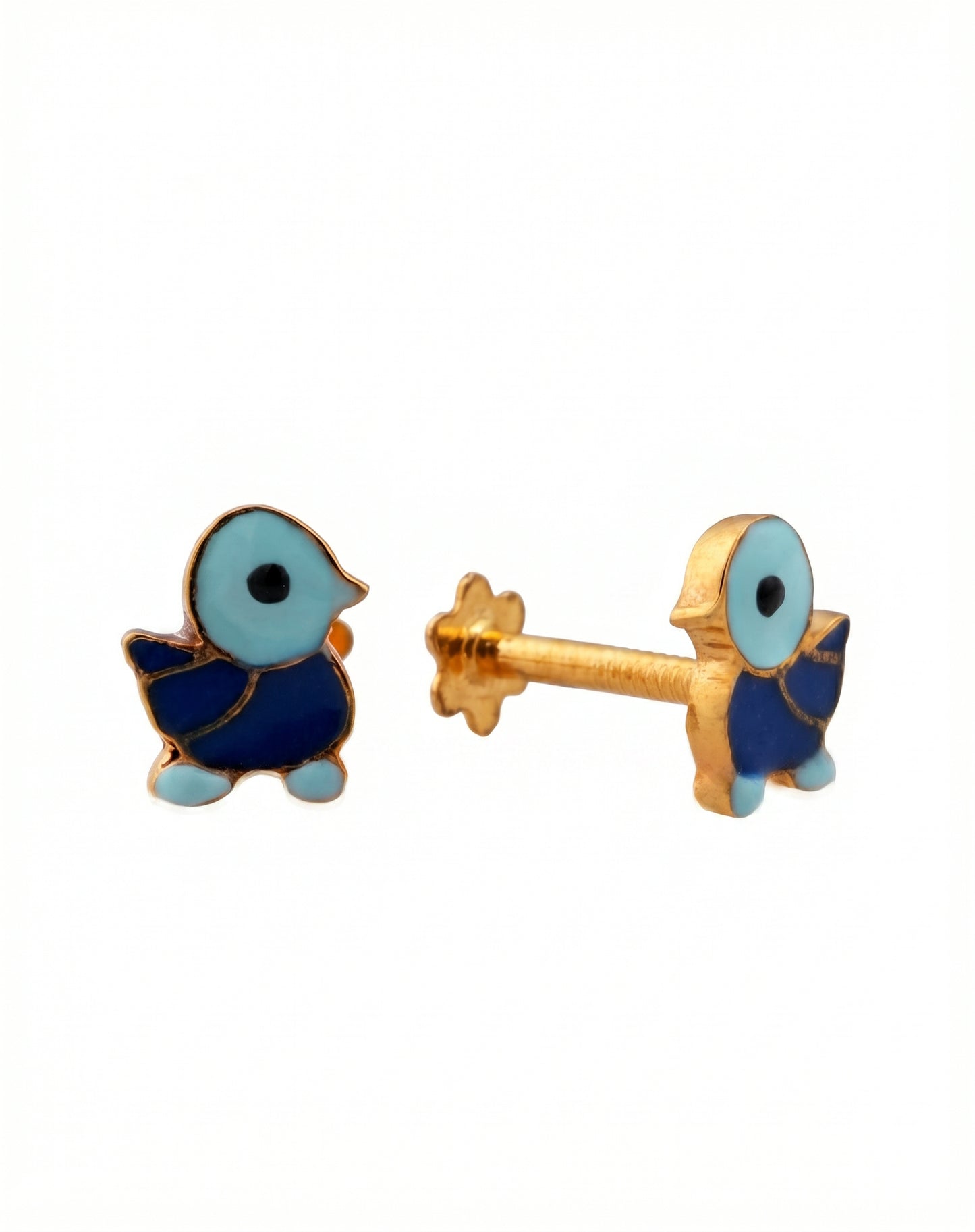 Ducky 18kt Gold Blue Duck Enamel Kids Earrings