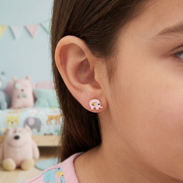 Ellie Kids Pink Elephant 18kt Gold Enamel Earrings
