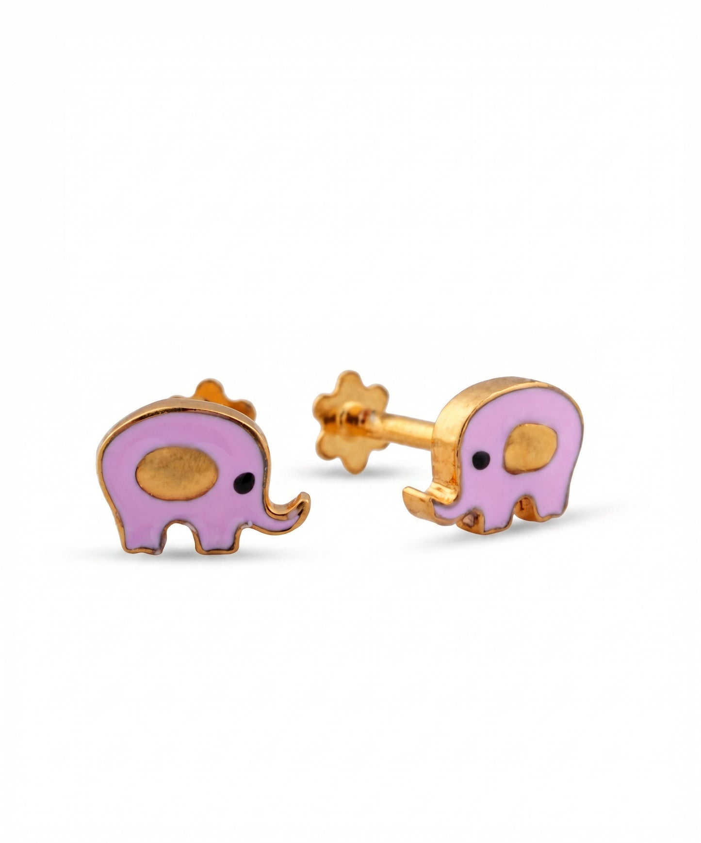 Ellie Kids Pink Elephant 18kt Gold Enamel Earrings