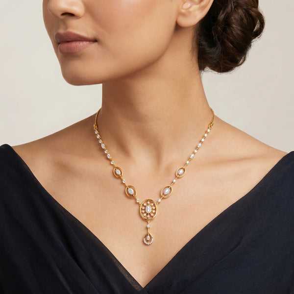 Surya Diamond Oval Sunburst Drop 18kt Gold Necklace