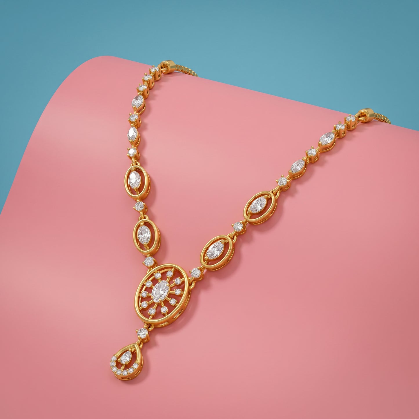 Surya Diamond Oval Sunburst Drop 18kt Gold Necklace