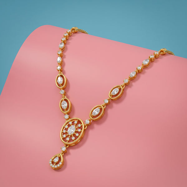 Surya Diamond Oval Sunburst Drop 18kt Gold Necklace