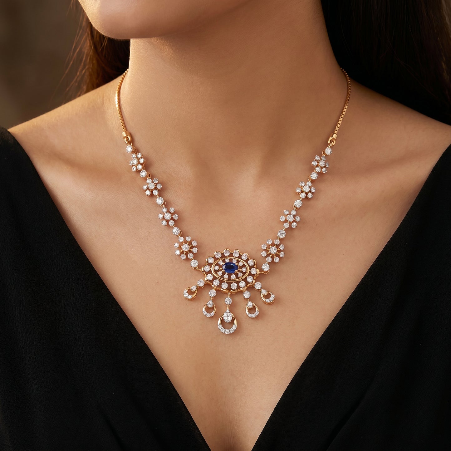Indrani Sapphire & Diamond Tassel 18kt Gold Necklace