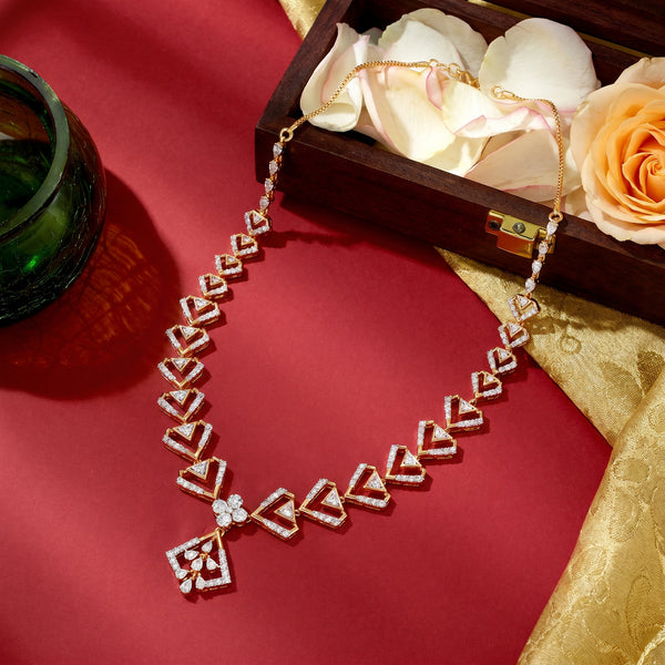 Teer Diamond Chevron Drop 18kt Gold Necklace