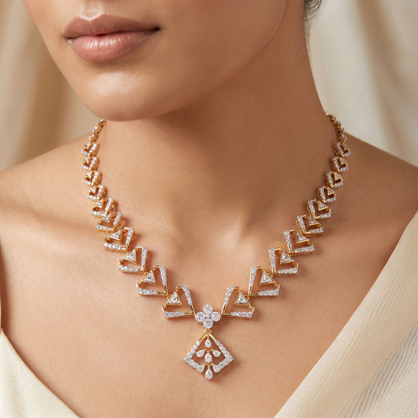Teer Diamond Chevron Drop 18kt Gold Necklace