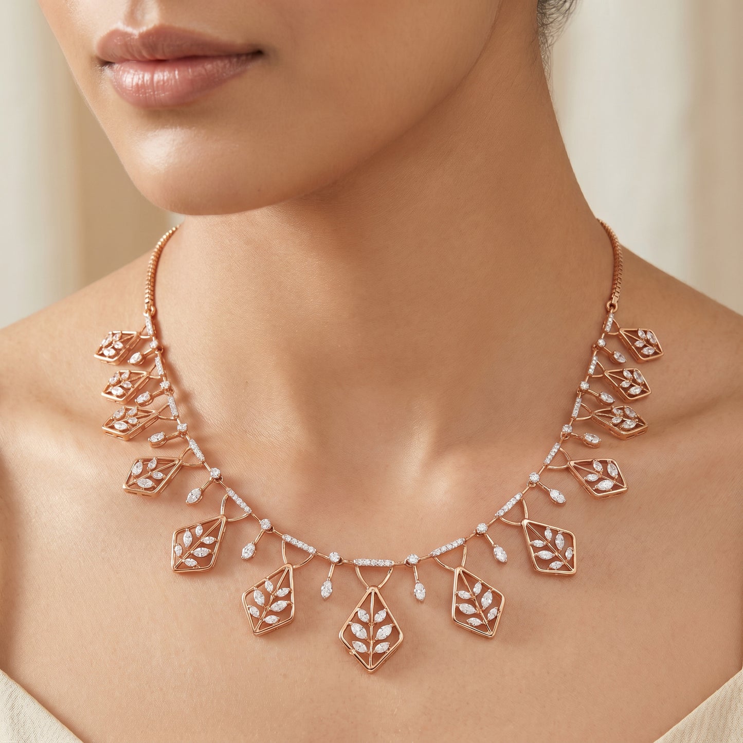 Marquise Diamond Fringe Women 18kt Rose Gold Necklace