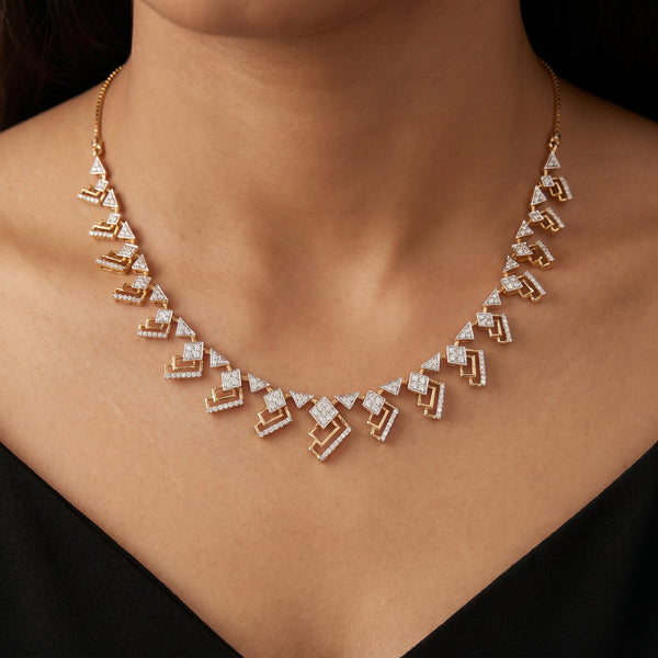 Yantra Diamond Geometric Statement 18kt Gold Necklace  